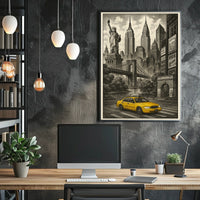 New York City Taxi Scene Poster Vintage Wall Art