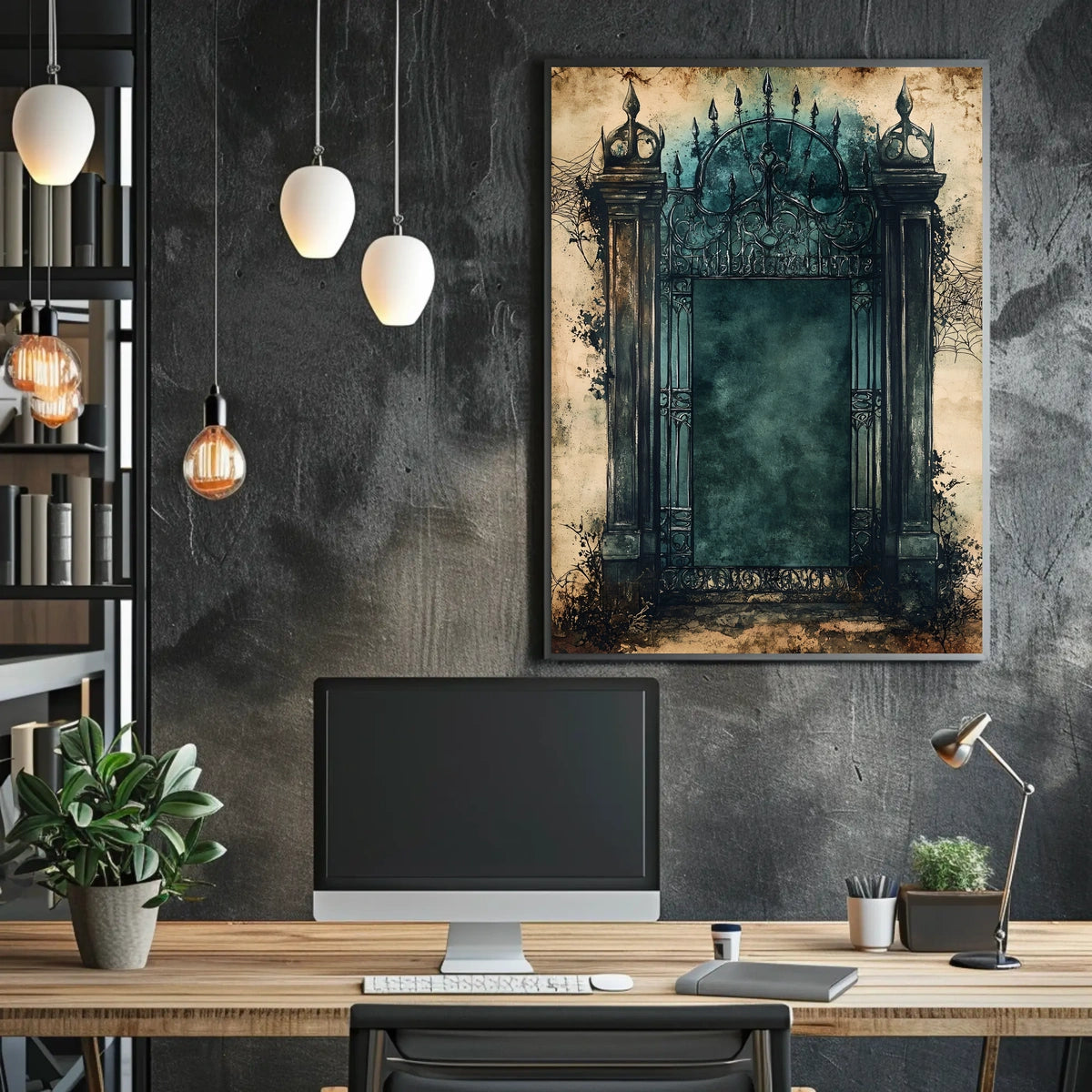 Mysterious Gothic Gate Poster in Abstract Artistic Style