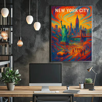 New York City Vibrant Landmark Poster Abstract Wall Art