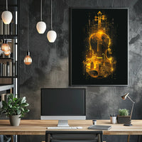 Symphony City Urban Music Vibe Violin Silhouette Impressionism Art Deco Golden Tones Nightlife Cityscape Poster