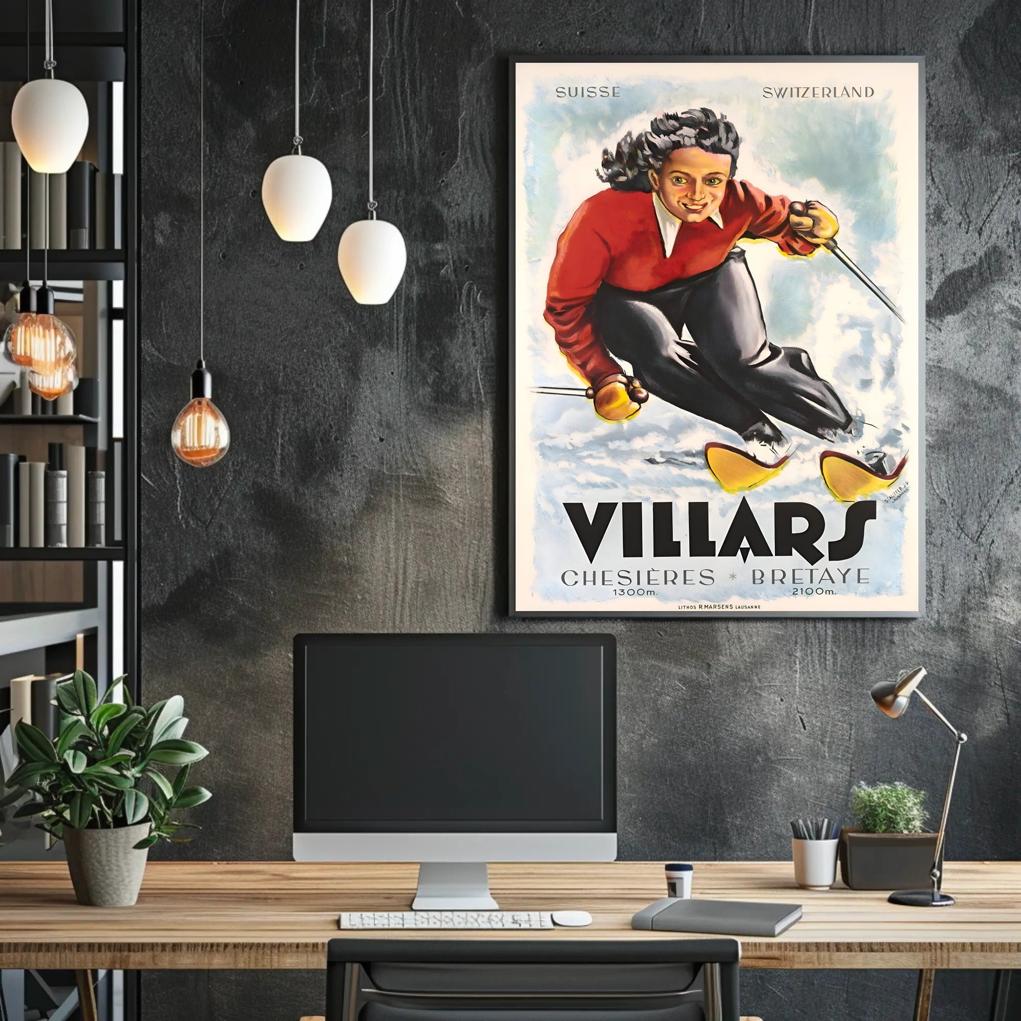 Villars Skiing Poster PosterGoat