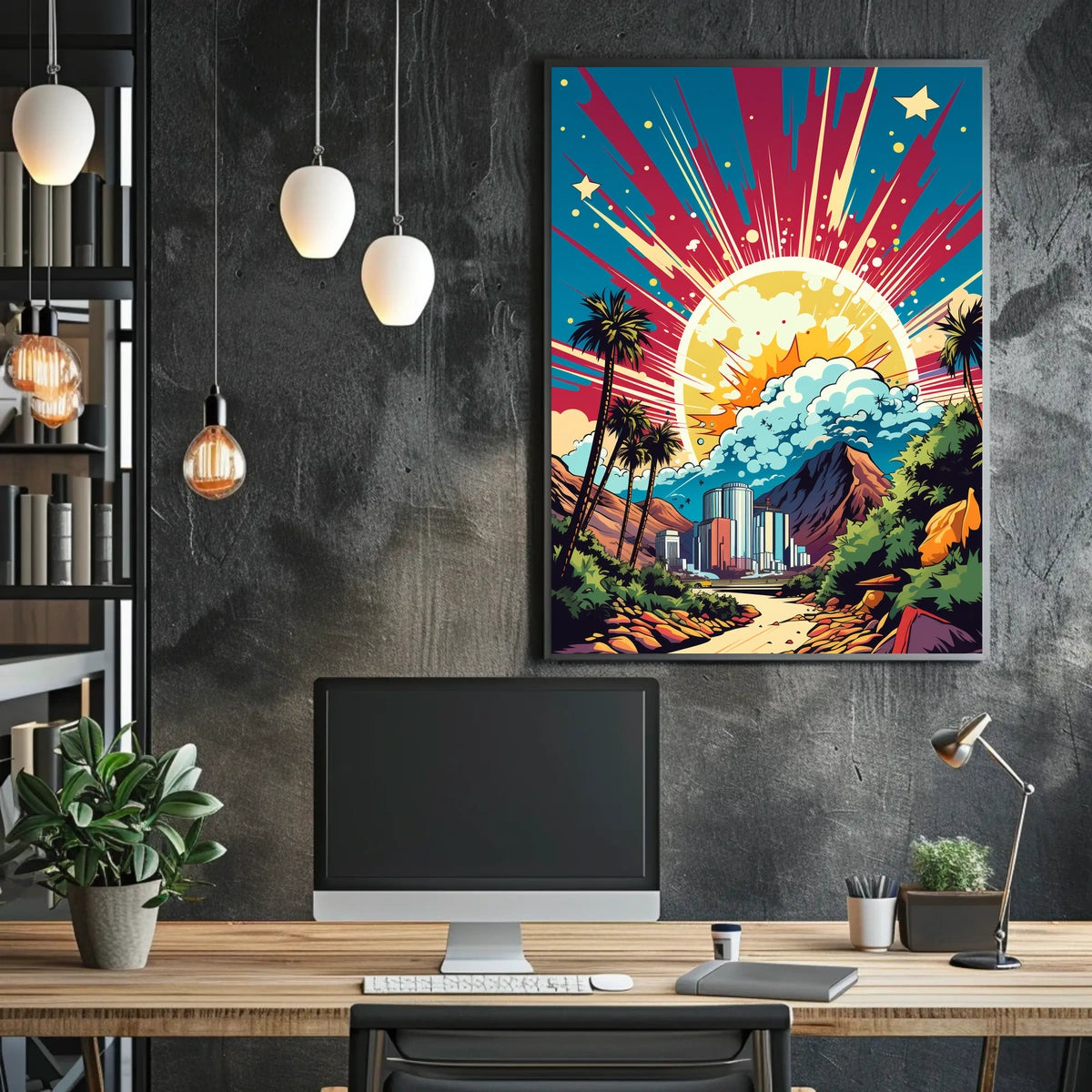 Urban Oasis: Retro-Futuristic Cityscape Artistic Poster
