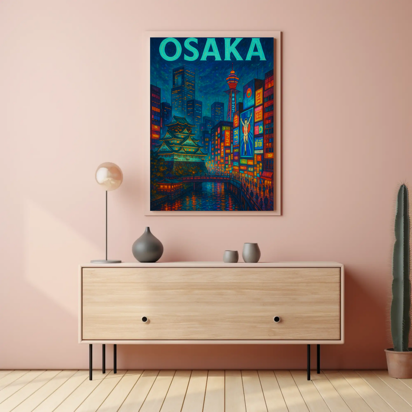 Osaka Neon and Castle Night Travel Poster