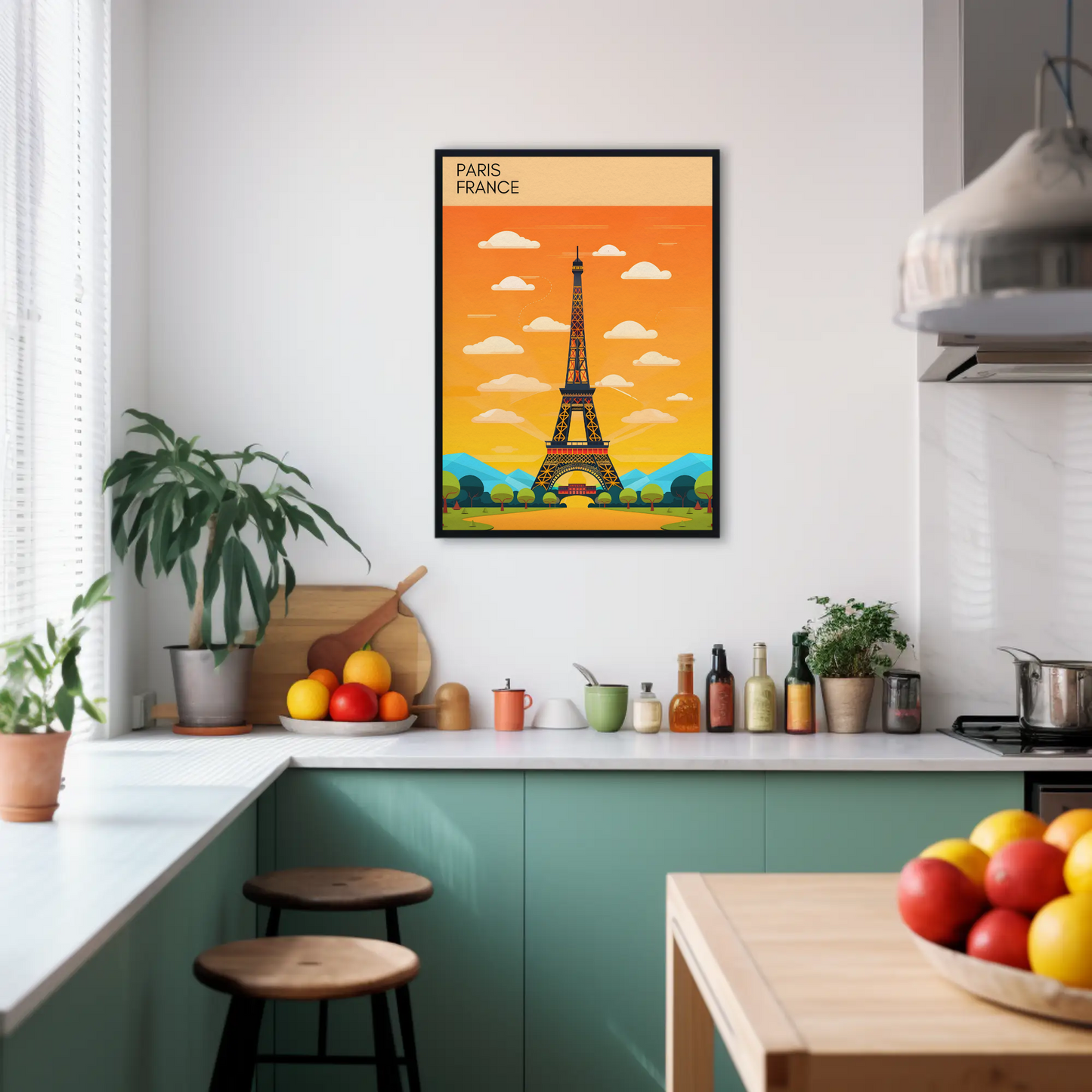 Paris France Bright Cartoon Eiffel Tower