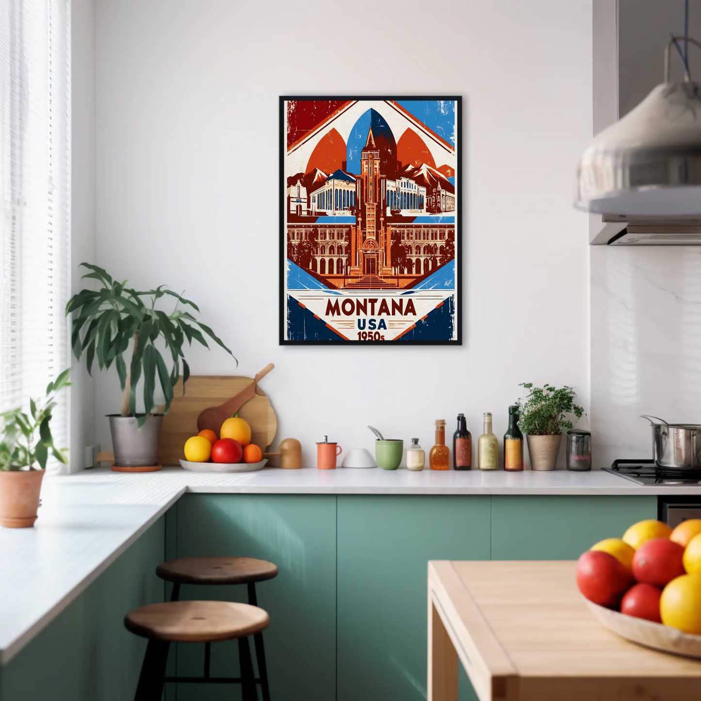 Montana USA 1950s Mountain Capitol Vintage Travel Poster