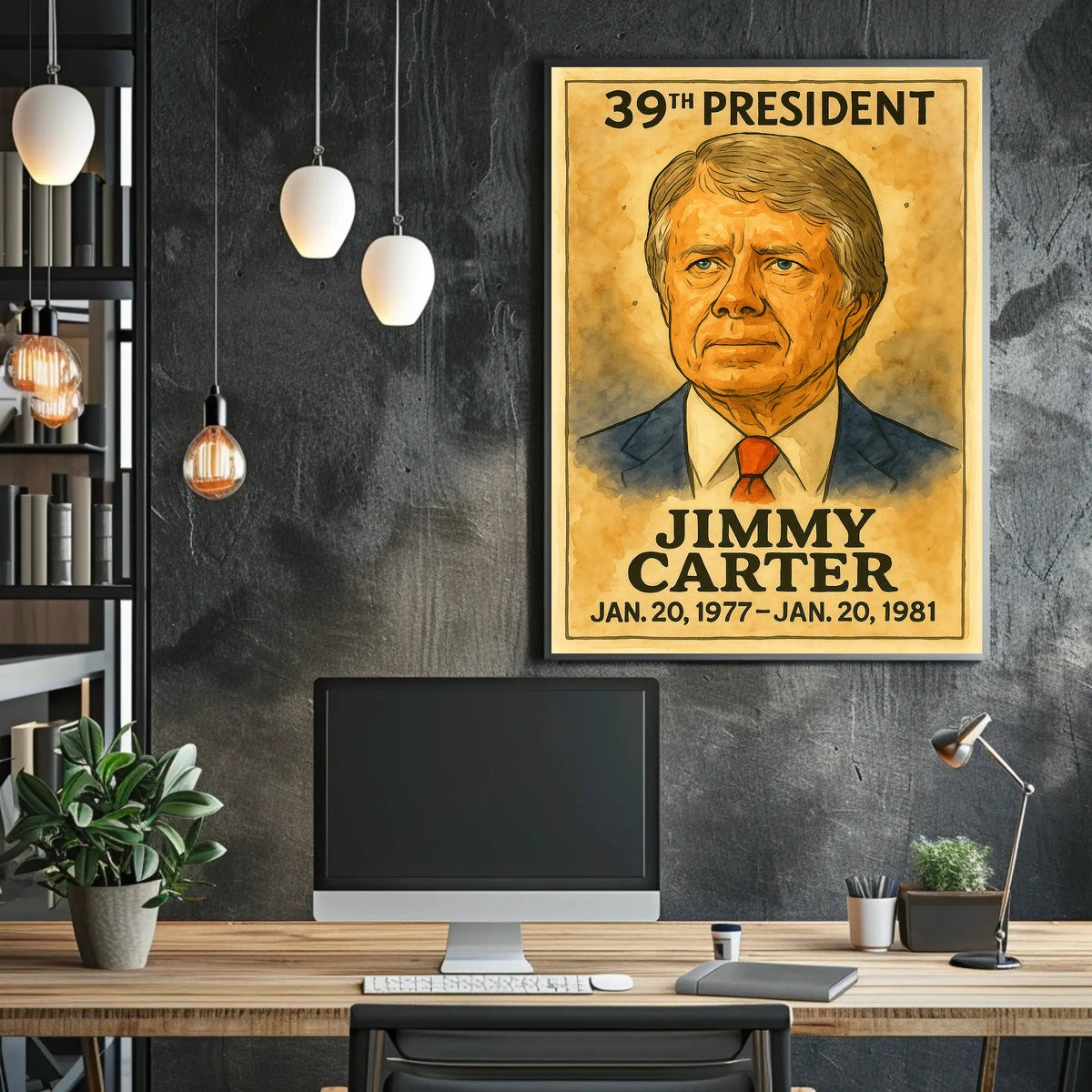 Jimmy Carter 39th President of the United States Exaggerated Cartoon Sketch Poster