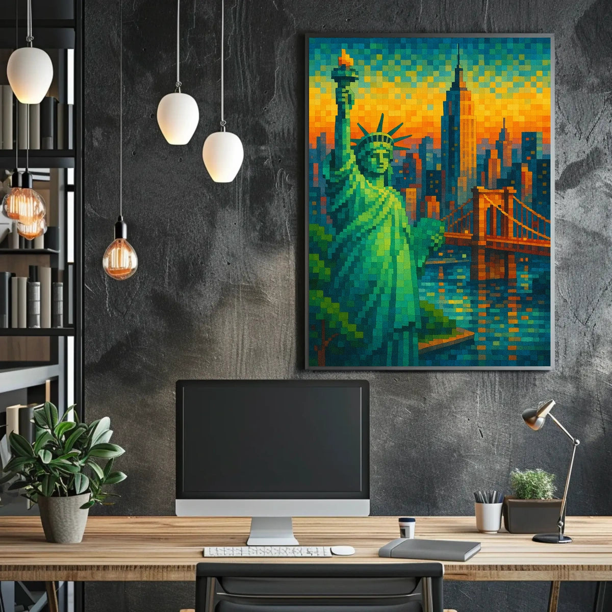 Pixelated New York Dreamscape Poster For Modern Home Decor