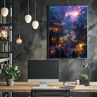 Medieval Fantasy Village Market at Twilight Fantasy Poster PosterGoat