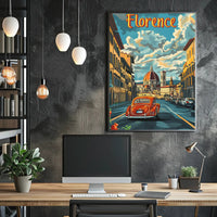 Florence Cathedral scene with vintage car poster