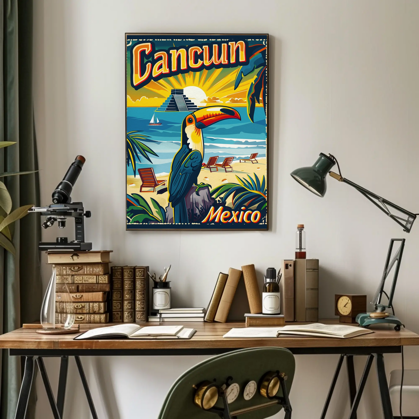 Tropical Sunset in Cancun Vintage Poster