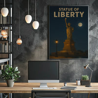 Statue Of Liberty Night Scene Poster Vintage Wall Art