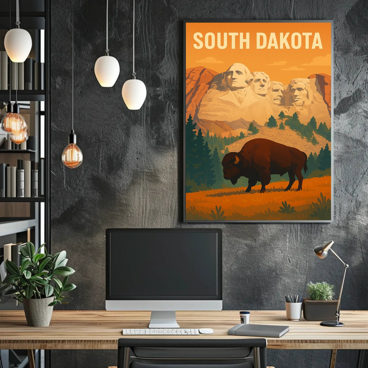 South Dakota Mount Rushmore And Bison Poster