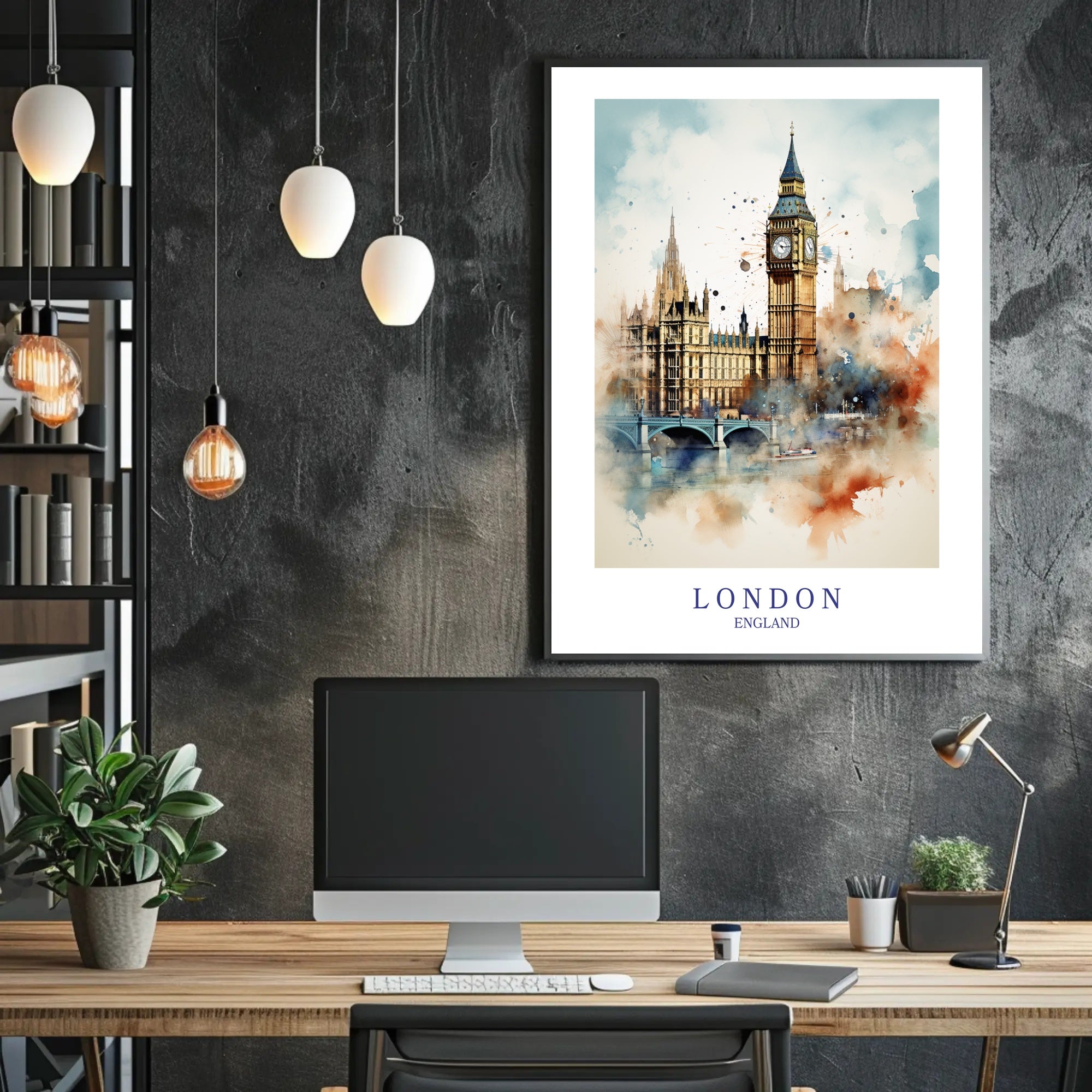 Big Ben Art: Watercolor London Urban Cityscape Poster PosterGoat
