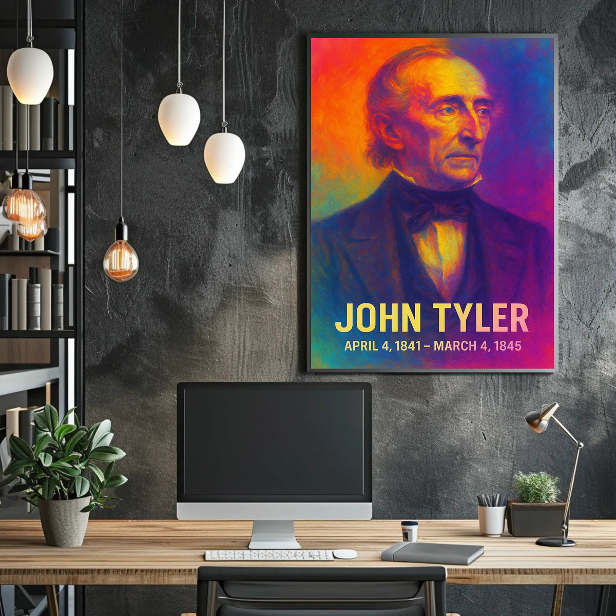John Tyler 10th President of the United States Neon Gradient OverlayPoster