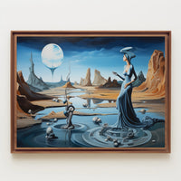 Surreal Dreamscape Poster with Ethereal Moon-Lit Desert Scene