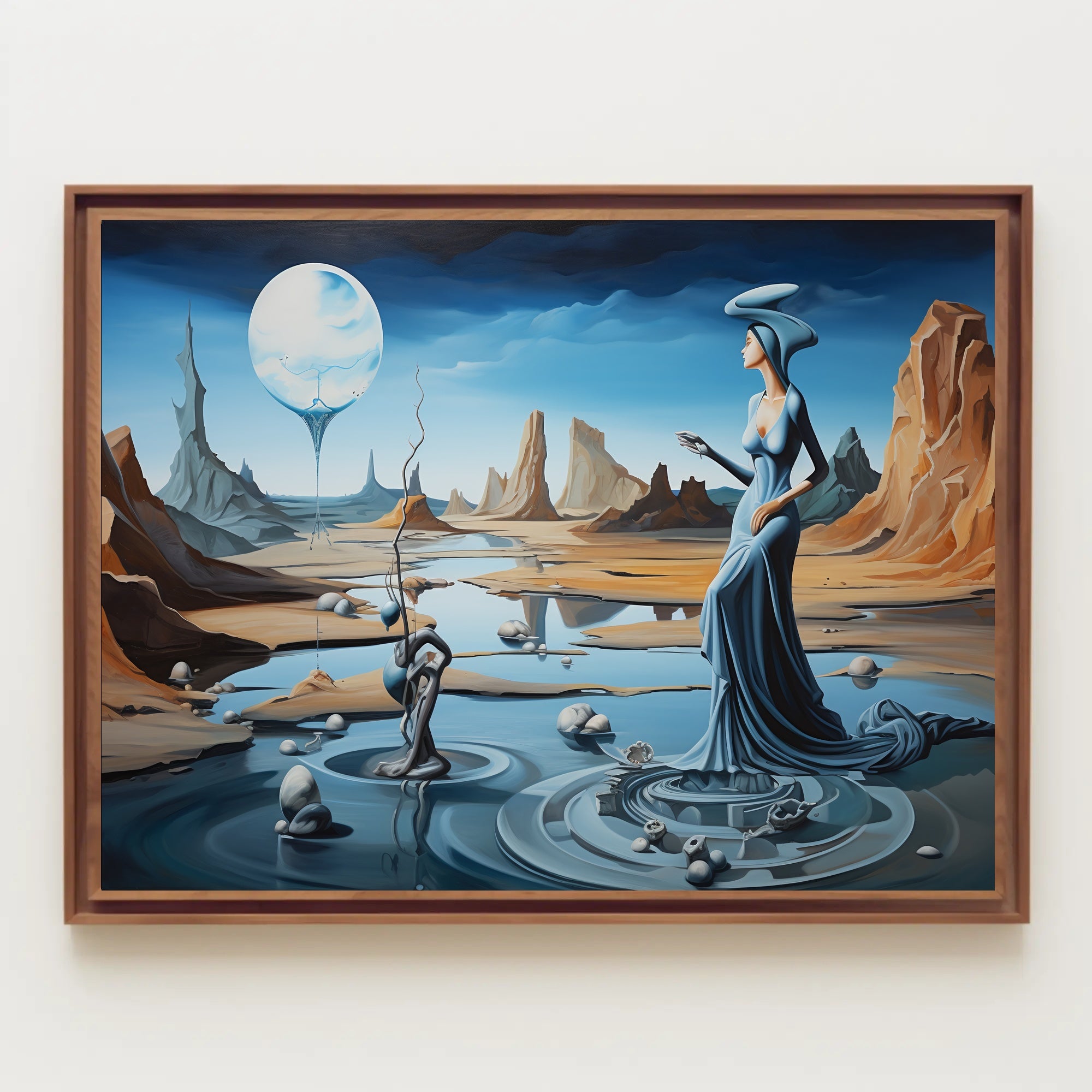 Surreal Dreamscape Poster with Ethereal Moon-Lit Desert Scene