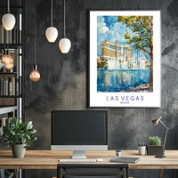 Vibrant Bellagio Watercolor Art: Las Vegas Travel Poster PosterGoat