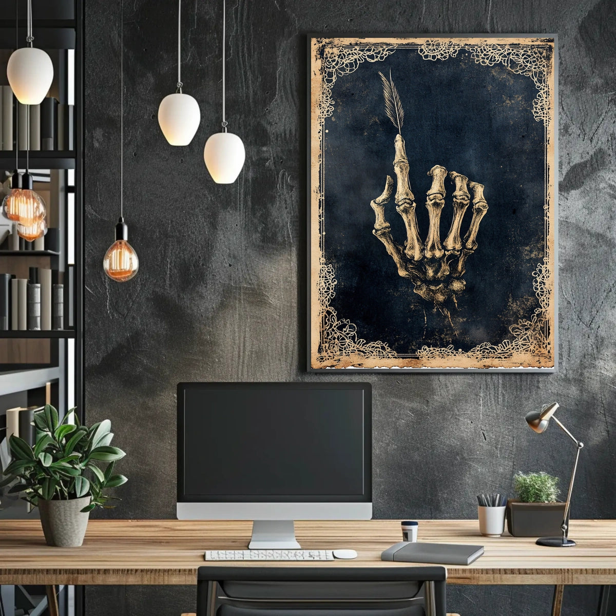 Skeletal Hand with Feather Artistic Abstract Poster