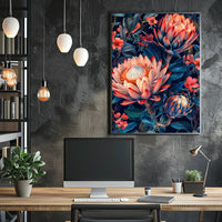 Vibrant Protea Flower Botanical Art Print - Artistic Poster