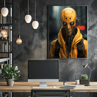 Cybernetic Sentinel In The Rain Poster PosterGoat