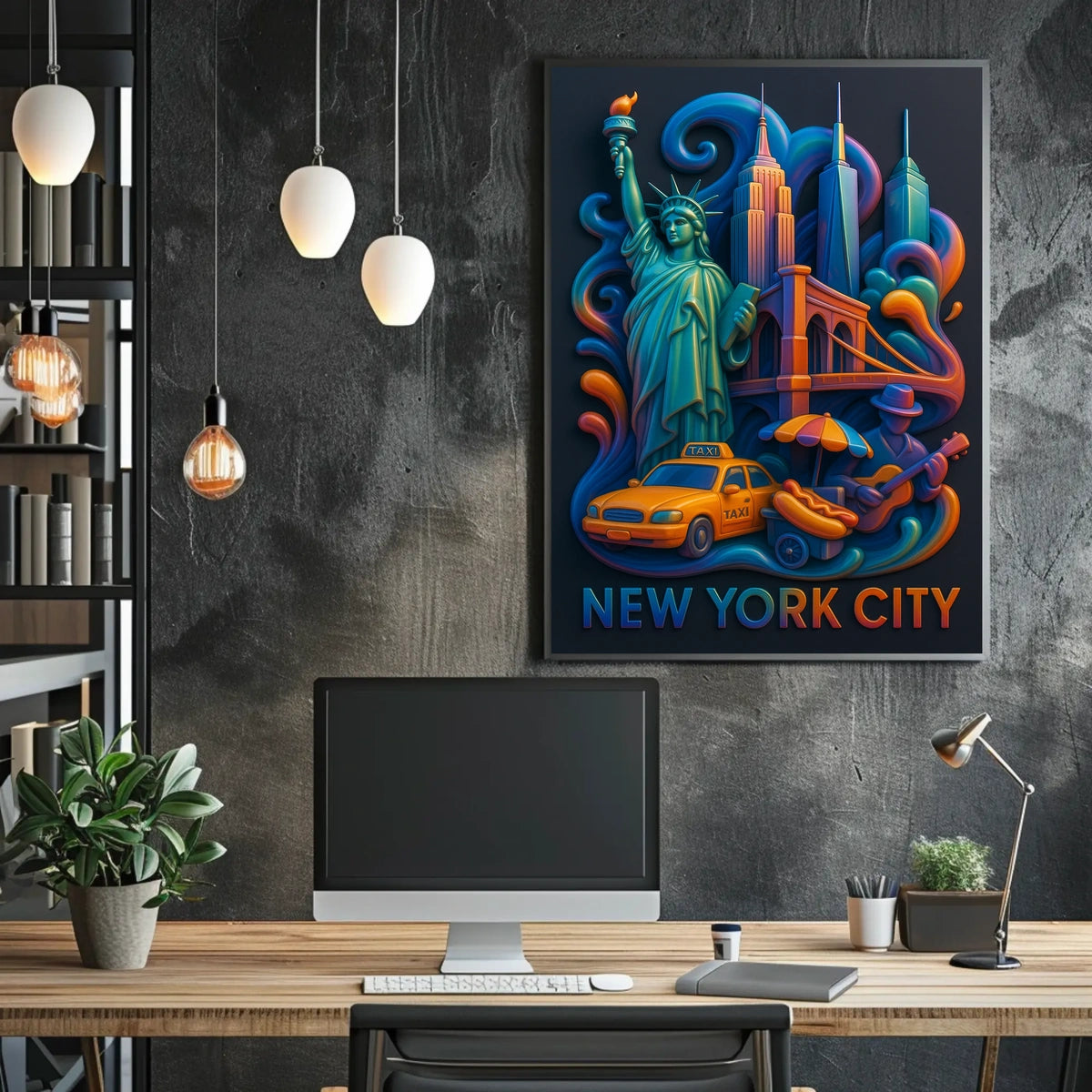 New York City Vibrant Landmarks Poster Modern Wall Art