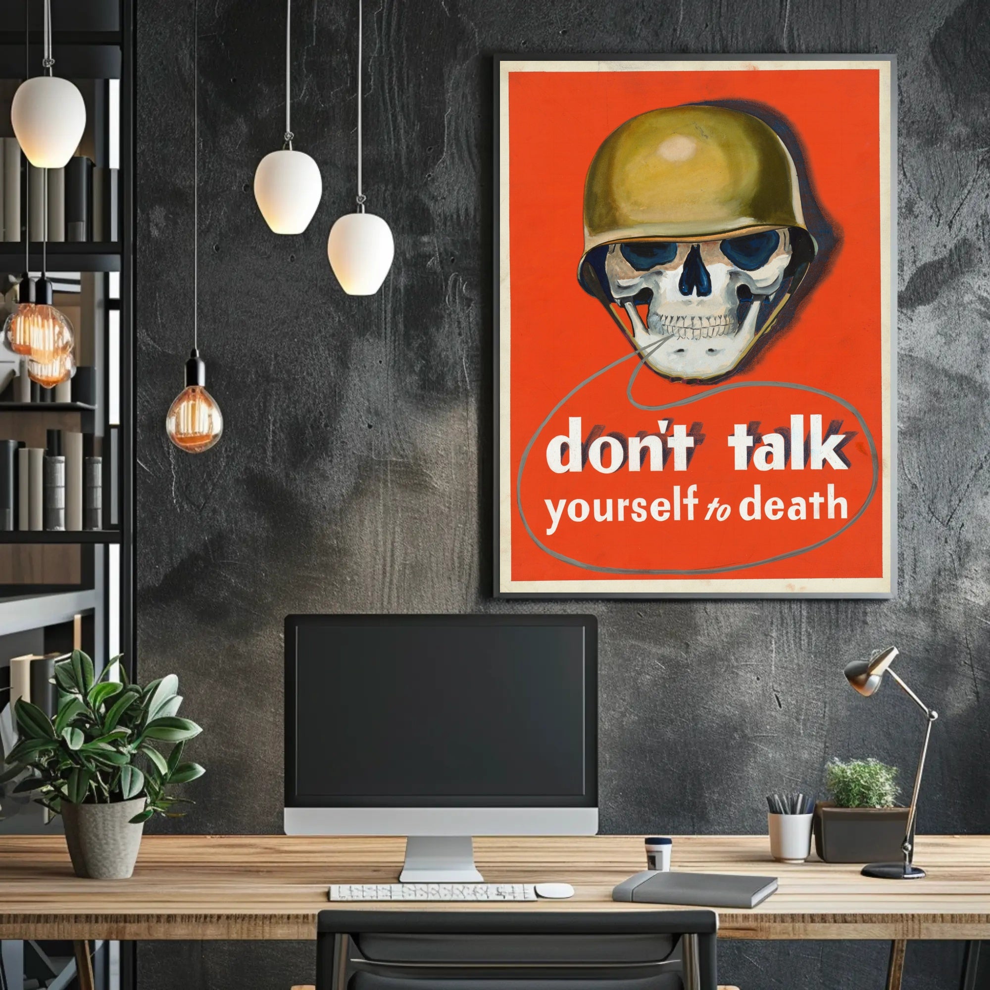 Skull with Military Helmet WWII Era Propaganda Poster