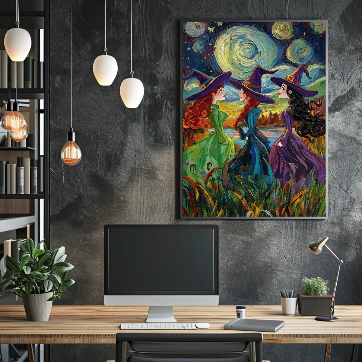 Three Witches Colorful Van Gogh Whimsical Poster