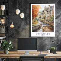 Cotswolds English Countryside Watercolor Travel Poster PosterGoat