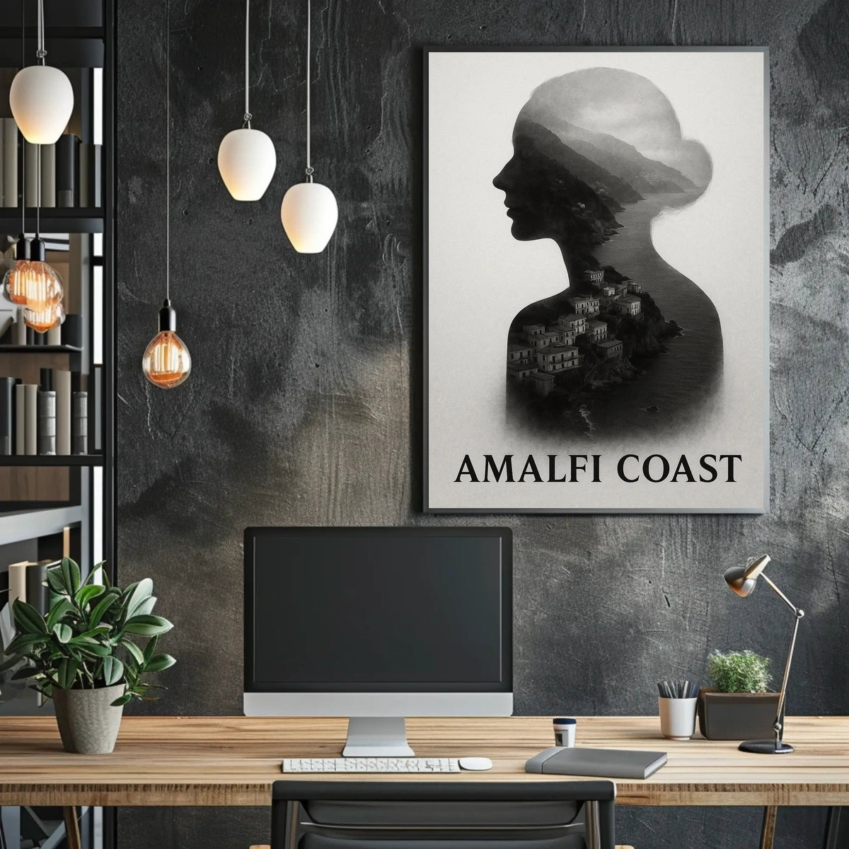 Amalfi Coast Silhouette Poster Wall Art for Coastal Decor