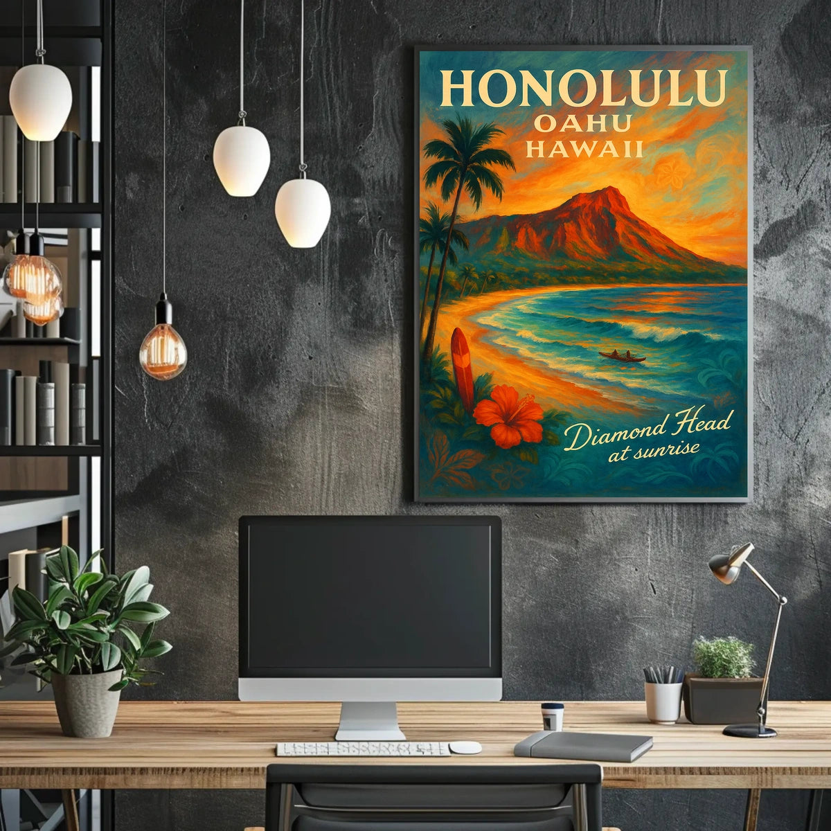 Diamond Head Sunrise Vintage Travel Poster
