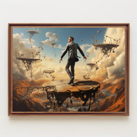 Surreal Suit Man on Broken Platforms Artistic Poster
