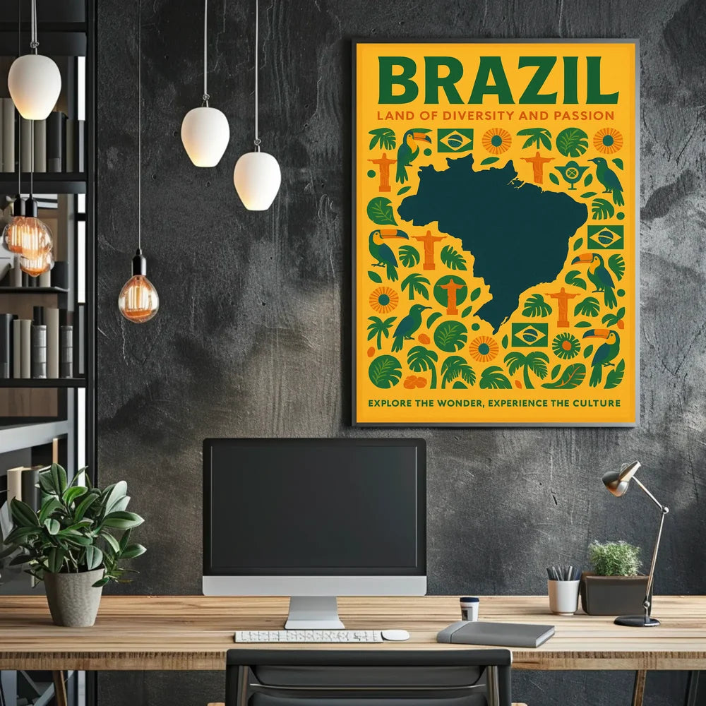 Brazil's Cultural Symbols Vibrant and Modern Poster PosterGoat