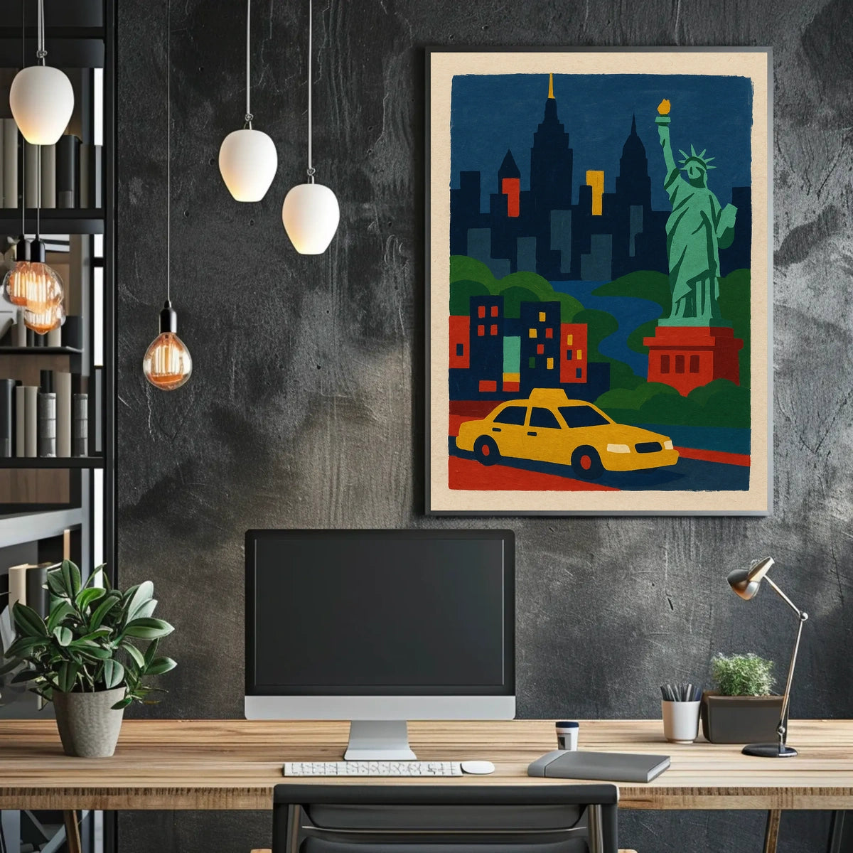 New York City Liberty Skyline Poster Abstract Wall Art