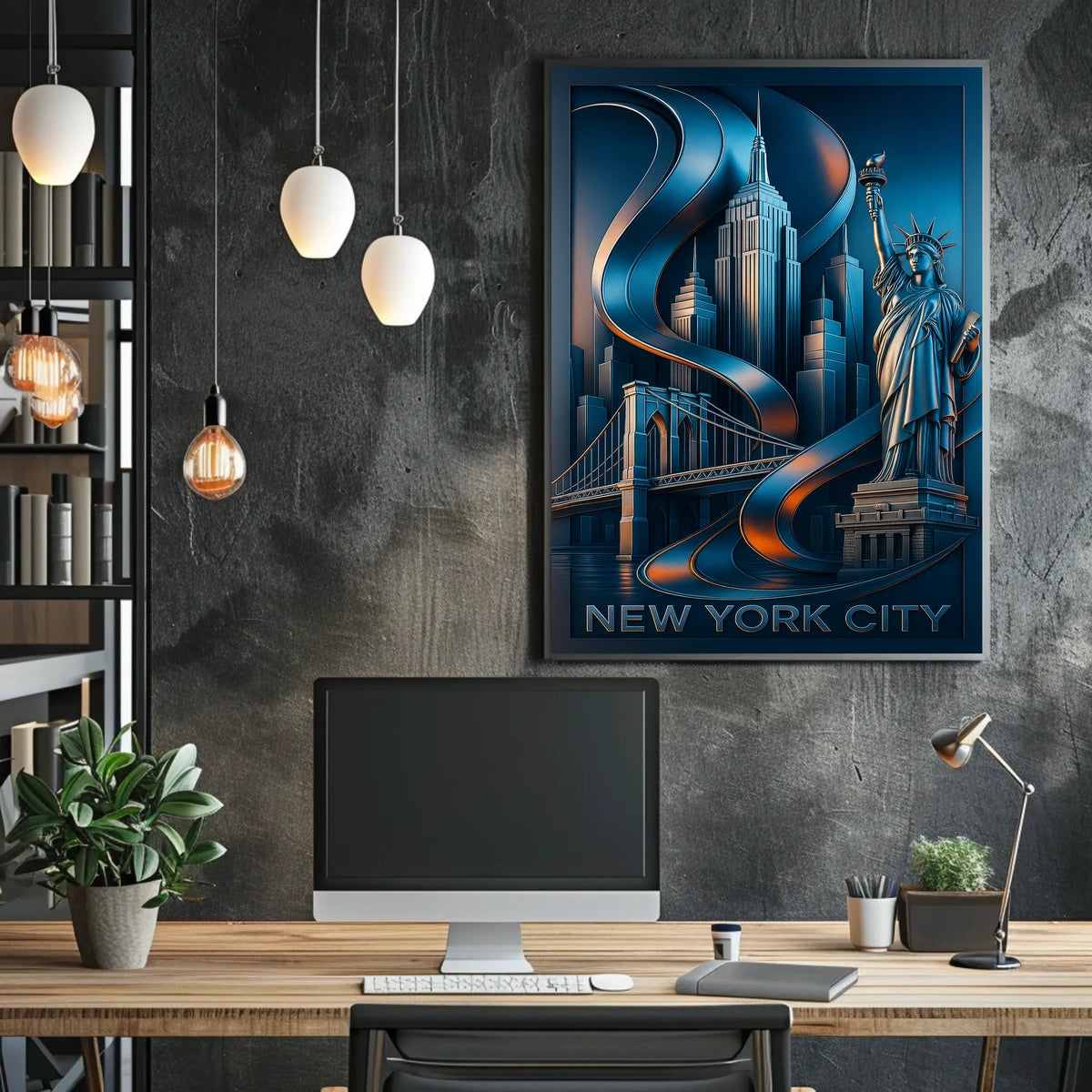New York City Futuristic Landmarks Poster Modern Wall Art