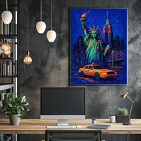 Vibrant Neon New York City Skyline Poster Modern Wall Art