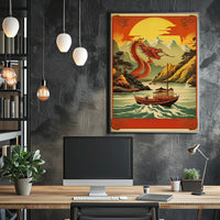 Dragon Soaring Over Serene River Poster