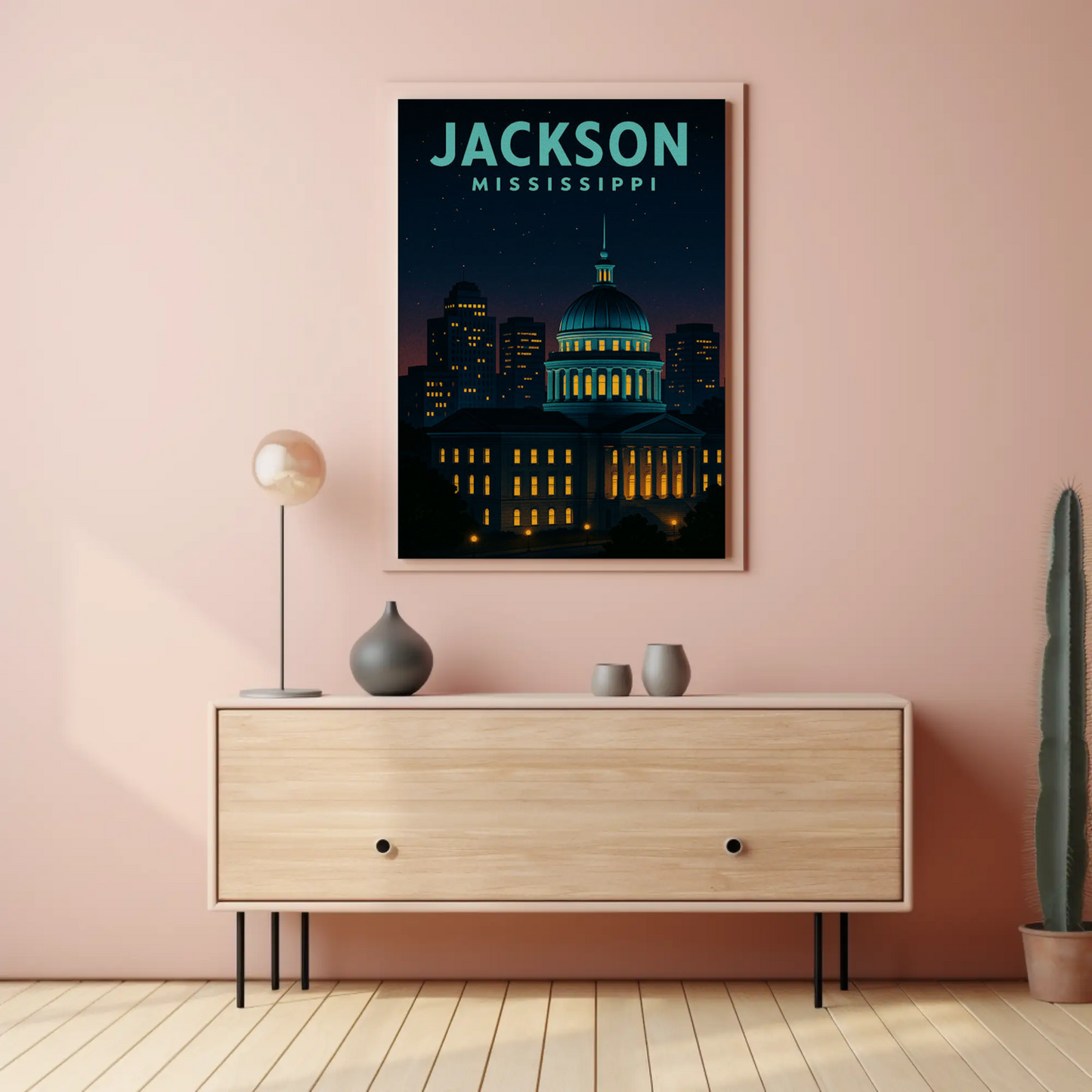 Jackson Mississippi Capitol Dome Night View Travel Poster