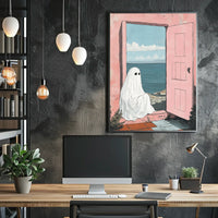 Ghostly Figure Ocean View Whimsical Surreal Pastel Poster