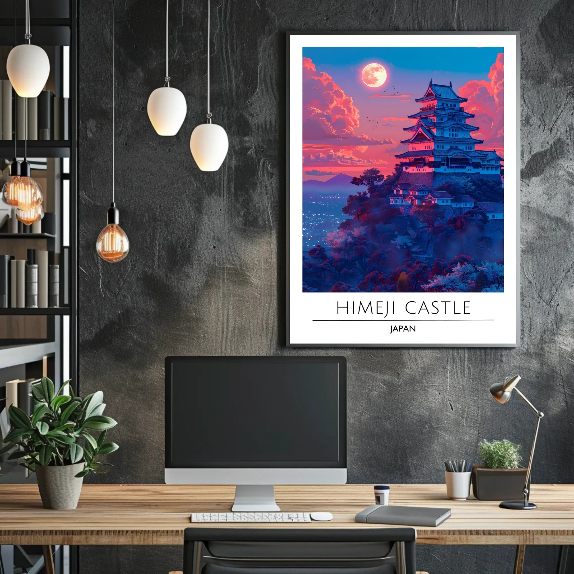 Himeji Castle vibrant sunset travel art Travel Poster