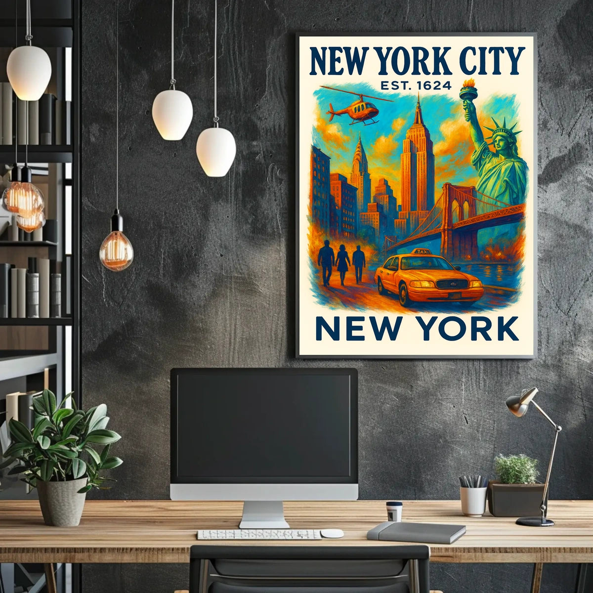 New York City Icons Poster Vintage Cityscape Wall Art