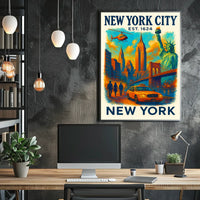 New York City Icons Poster Vintage Cityscape Wall Art