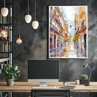 Serene Street in Watercolor Poster PosterGoat