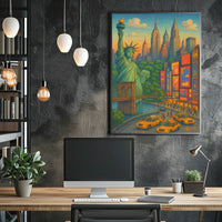 New York City Vibrant Skyline Poster Retro Wall Art