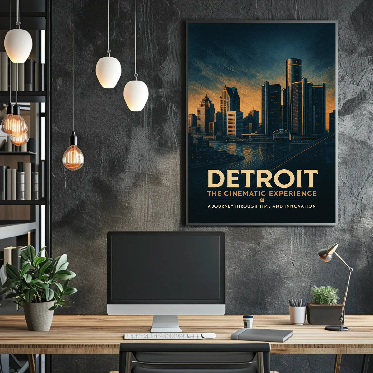 Detroit Skyline Vintage Cinematic Dramatic Poster