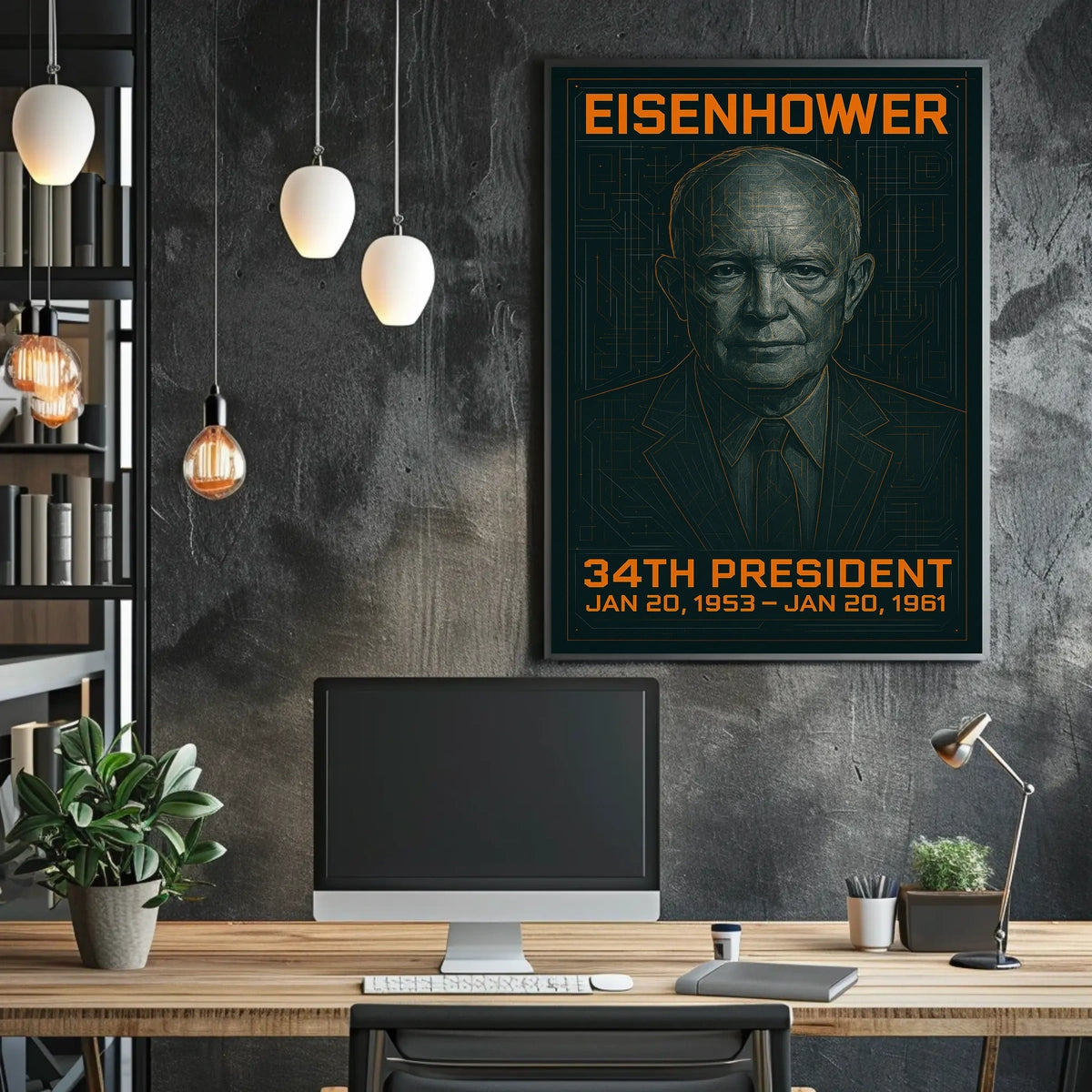Dwight D. Eisenhower 34th President of the United States Techno Schematic Poster