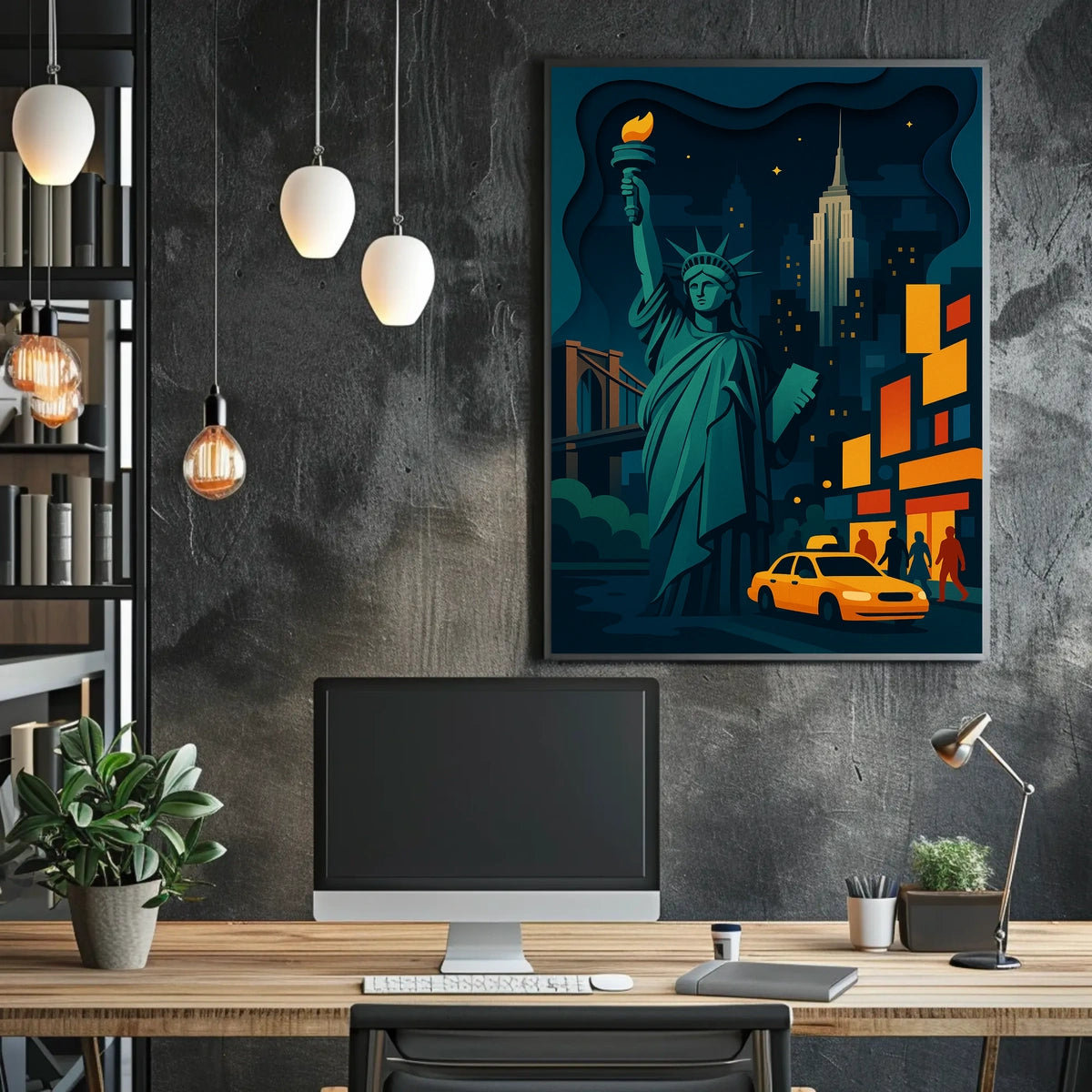 New York City Nightlife Skyline Poster Modern Wall Art
