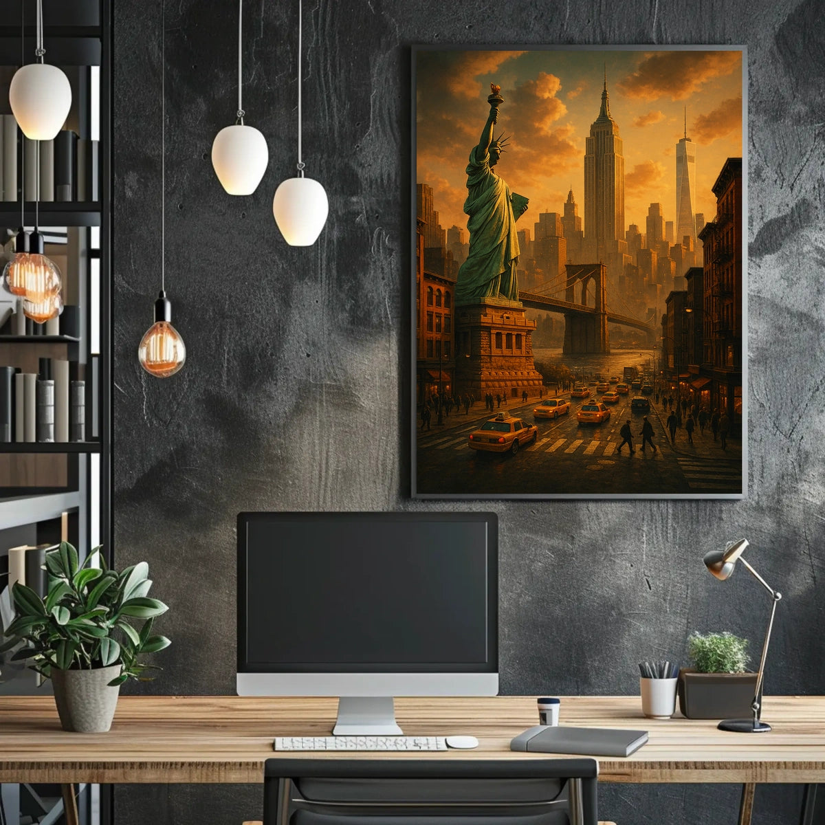 New York City Poster Vintage Sunset Cityscape Wall Art