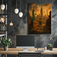 New York City Poster Vintage Sunset Cityscape Wall Art