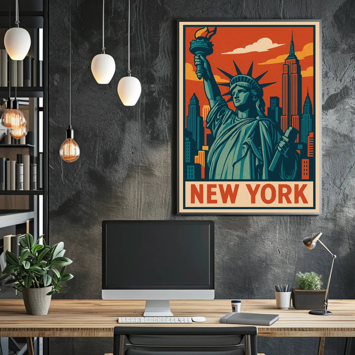 New York Skyline And Statue Of Liberty Poster