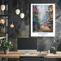 Vibrant Pakistani Urban Street Scene Watercolor Cityscape Poster PosterGoat